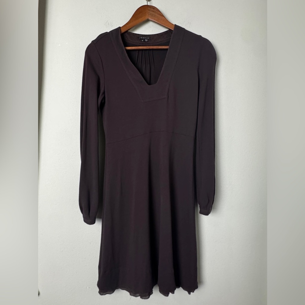 Theory Dress Pasquela Chocolate‎ Brown Long-sleeved Wool Blend Dress Size Medium